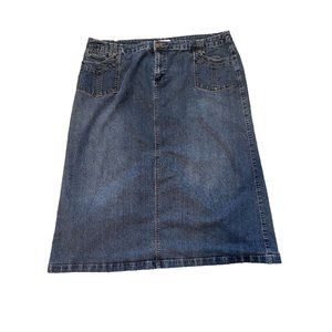 Y2K Plus Size Denim Midi Jean Skirt Size 20 Pockets Back Slit Soft Cotton EUC